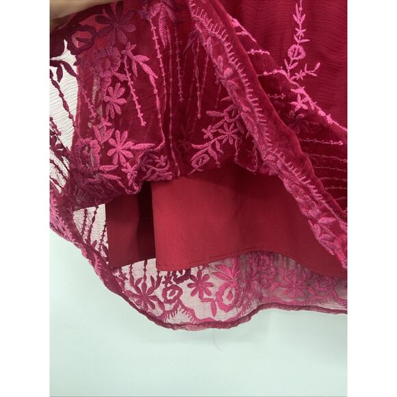 Sundance Cora Floral Embroidered Overlay Blouse Wineberry‎ Red Small Petite - Picture 6 of 6